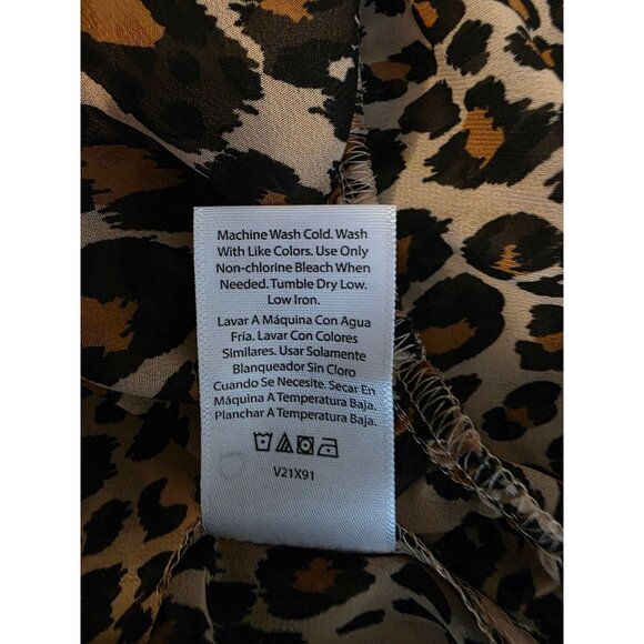 Studio A Leopard Babydoll Tiered Dress M 8–10 Long Sleeve Tie Neck Boho - Picture 7 of 8